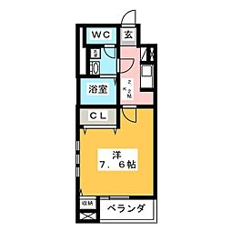 カーサ美麗 1Kの間取図画像