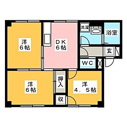 フォンテーヌシャトレI 1階3DKの間取り