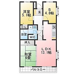 リーヴ・ドロア 2SLDKの間取図画像