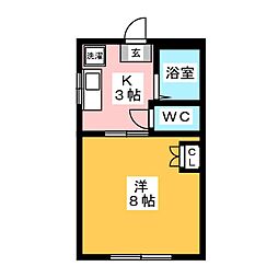 エスポワール 1Kの間取図画像