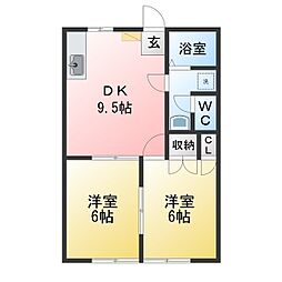 黒沼ハイツ 2DKの間取図画像
