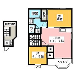 カーサ・ソレアードB 2LDKの間取図画像