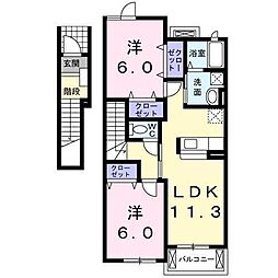 サン・カルムB 2LDKの間取図画像