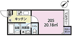 ソラーレ春日部 205 2階1Kの間取り