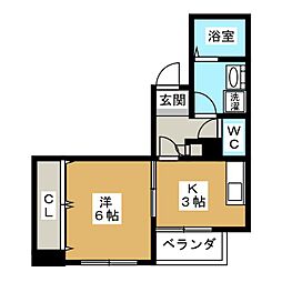 JR常磐線 松戸駅 徒歩6分の賃貸マンション 3階1Kの間取り