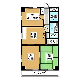 ルミエールI 3階3DKの間取り