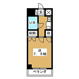 ベルシティー 7階1Kの間取り