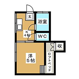 コーポ双葉A 1階1Kの間取り