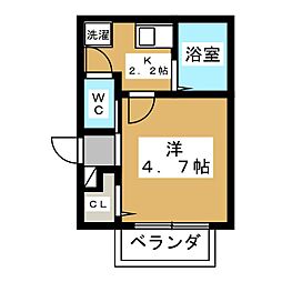 キャメル松戸南花島 2階1Kの間取り