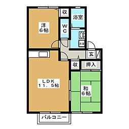グリーンテリア第7 2階2LDKの間取り