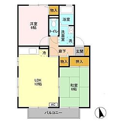アンクレージュC棟 1階2LDKの間取り