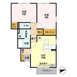 グランモアＡ 1階2LDKの間取り