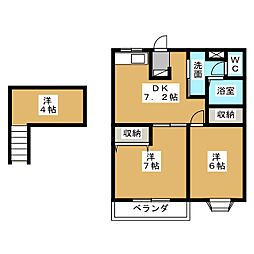 パルコート泉 2階2DKの間取り