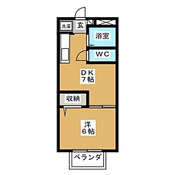 シンフォニータカラ 2階1DKの間取り