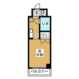 ポルタオーレア 6階1Kの間取り