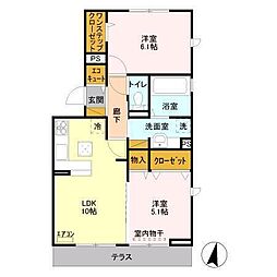 プレミールB 2LDKの間取図画像