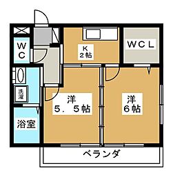 クレール岩瀬 2Kの間取図画像
