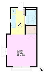 モンシャトー西久保 2階ワンルームの間取り