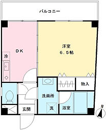 フォンテーヌ本町 2階1DKの間取り