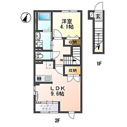 メゾンアルス 2階1LDKの間取り