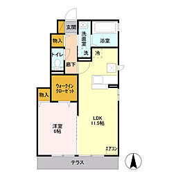 ブリリアントK 1階1LDKの間取り