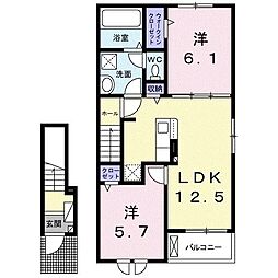 マリン 2階2LDKの間取り