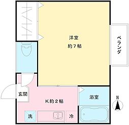 シュンハイツ唐木田 2階1Kの間取り