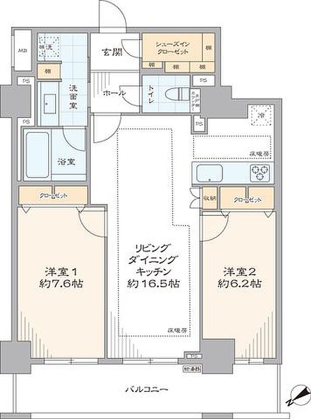 22階建て17階部分。全居室バルコニーに面していて、マリンタワーを眺望できます。収納も全居室にあるので、使い勝手の良いお部屋です。