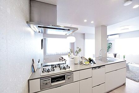 このお部屋のためにデザインされた田中工藝製のオリジナルシステムキッチンを採用しました。ゆったりとしたサイズなので、作業スペースも広々、余裕をもって家事をすることができます。食器洗い乾燥機完備です。