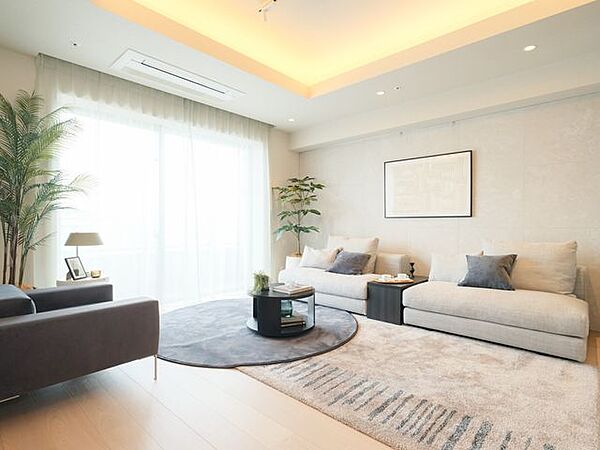 約19.5帖のゆとりあるLDKです。お部屋は自然の優しい温もりを添えた居心地の良い内装に仕上がりました。多彩な豊かさを紡ぎ、穏やかな時間が流れます。