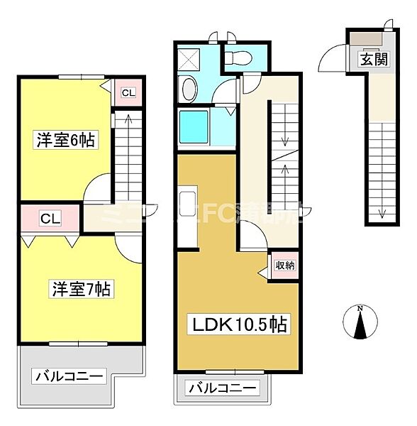 イーストパレス6・1 206｜愛知県蒲郡市水竹町東後所(賃貸アパート2LDK・2階・65.34㎡)の写真 その2