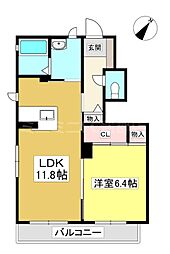 エスペランス三河A 1階1LDKの間取り