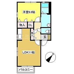 ディアスM 2階1LDKの間取り