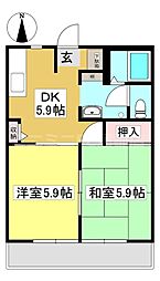 クレール八穂A 2階2Kの間取り
