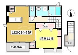 シレーヌ 2階1LDKの間取り