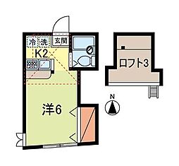 サットンプレイス阿佐谷南 2階1Kの間取り