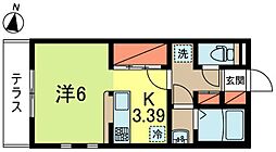 サットンプレイス・椿原 1Kの間取図画像