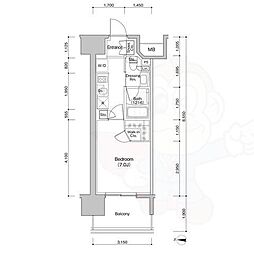 名古屋市営東山線 新栄町駅 徒歩11分の賃貸マンション 15階1Kの間取り