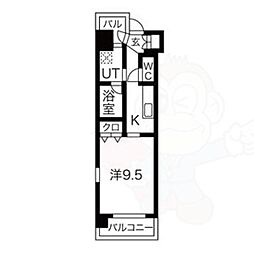 名古屋市営鶴舞線 浅間町駅 徒歩6分の賃貸マンション 2階1Kの間取り