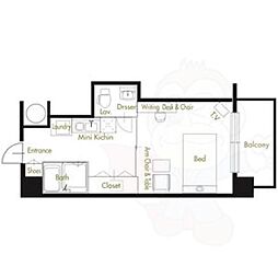 アトリアム吹上 7階1Kの間取り