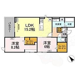 ルサンティエ荒子B 2LDKの間取図画像