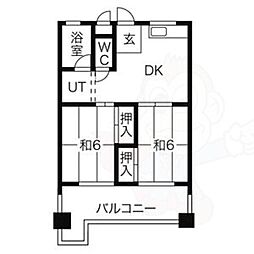 コーポ香流橋 2LDKの間取図画像