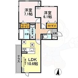 オリオン 1階2LDKの間取り