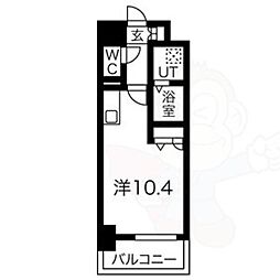 名古屋市営名城線 東別院駅 徒歩7分の賃貸マンション 6階ワンルームの間取り