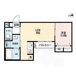 Maururu高畑 1LDKの間取図画像