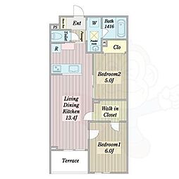 プエンテリア岡崎 2LDKの間取図画像