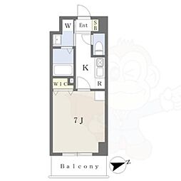 プレイズシード車道アベニュー 1Kの間取図画像