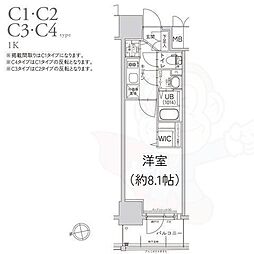 エスリード今池ルミナス 1Kの間取図画像