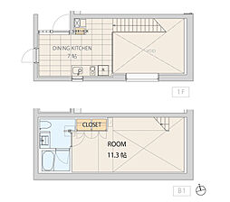 エスセナーリオ市谷薬王寺 1階1DKの間取り