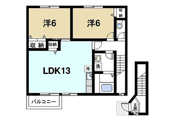 画像2:オール洋室の2LDKタイプです